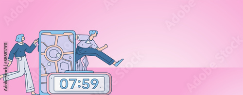 People exercising healthy running vector internet operation illustration
