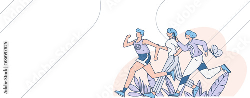 People exercising healthy running vector internet operation illustration
