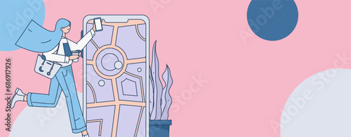 People exercising healthy running vector internet operation illustration
