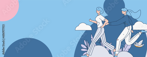 People exercising healthy running vector internet operation illustration
