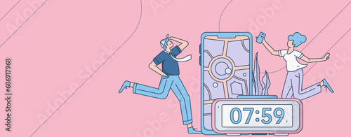 People exercising healthy running vector internet operation illustration
