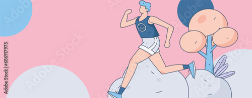 People exercising healthy running vector internet operation illustration
