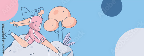 People exercising healthy running vector internet operation illustration
