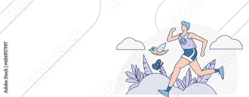 People exercising healthy running vector internet operation illustration
