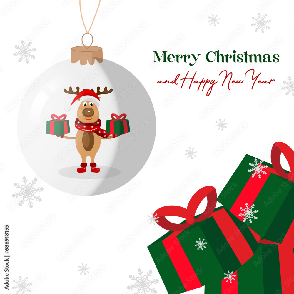 Christmas background reindeer ball with gifts decorations Christmas background reindeer ball with gifts decorations