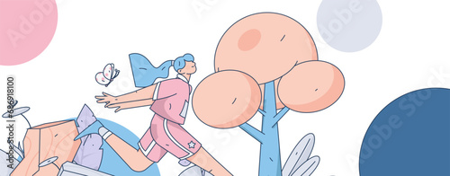 People exercising healthy running vector internet operation illustration
