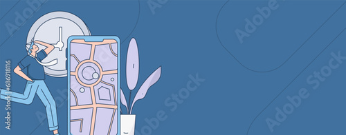 People exercising healthy running vector internet operation illustration
