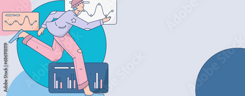 People exercising healthy running vector internet operation illustration
