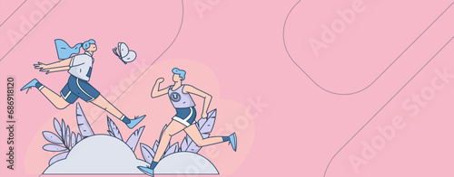 People exercising healthy running vector internet operation illustration

