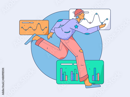 People exercising healthy running vector internet operation illustration
