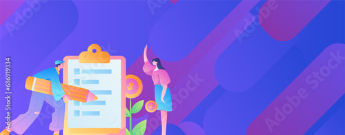 Invite friends to conduct questionnaire flat vector concept operation hand drawn illustration
