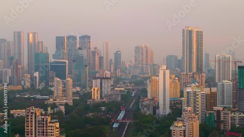 Chhatrapati Shivaji Maharaj Terminus and Brihanmumbai Municipal Corporation Head office Mumbai city evening and night aerial view  photo