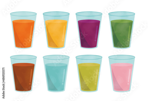 グラスに入った色々なジュース　飲み物のイラスト　素材