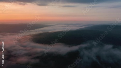 Wallpaper Mural Aerial view over foggy Delaware River at sunrise Torontodigital.ca