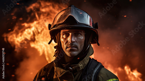 Unyielding Valor in the Face of Adversity, A Fearless Firefighter Takes Dramatic Action, Exemplifying Courage and Heroism Amidst the Roaring Inferno of Perilous Flames © Magenta Dream