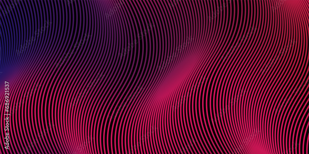 Dark abstract background with glowing wave. Shiny moving lines design element. Modern purple blue gradient flowing wave lines. Futuristic technology concept. Vector illustration modern line  art - obrazy, fototapety, plakaty 