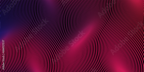 Dark abstract background with glowing wave. Shiny moving lines design element. Modern purple blue gradient flowing wave lines. Futuristic technology concept. Vector illustration modern line art