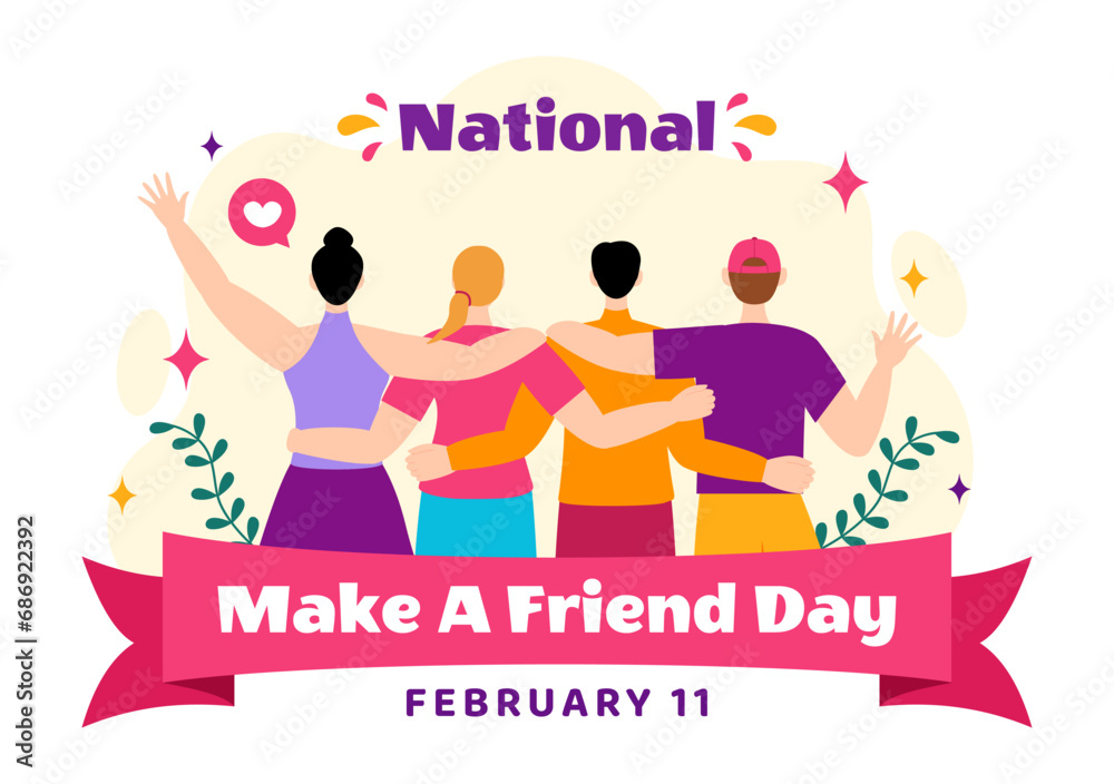 National Make a Friend Day Vector Illustration Observed on February 11th to Meet Someone and a New Friendship in Flat Cartoon Background Design National Make a Friend Day Vector Illustration Observed on February 11th to Meet Someone and a New Friendship in Flat Cartoon Background Design