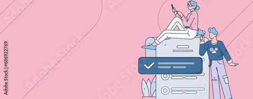 Invite friends to conduct questionnaire flat vector concept operation hand drawn illustration
