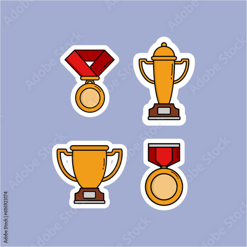 A close up of four different trophy icons suitable for sports websites, award ceremonies, and competition announcements. Ideal for recognizing achievements and celebrating success.