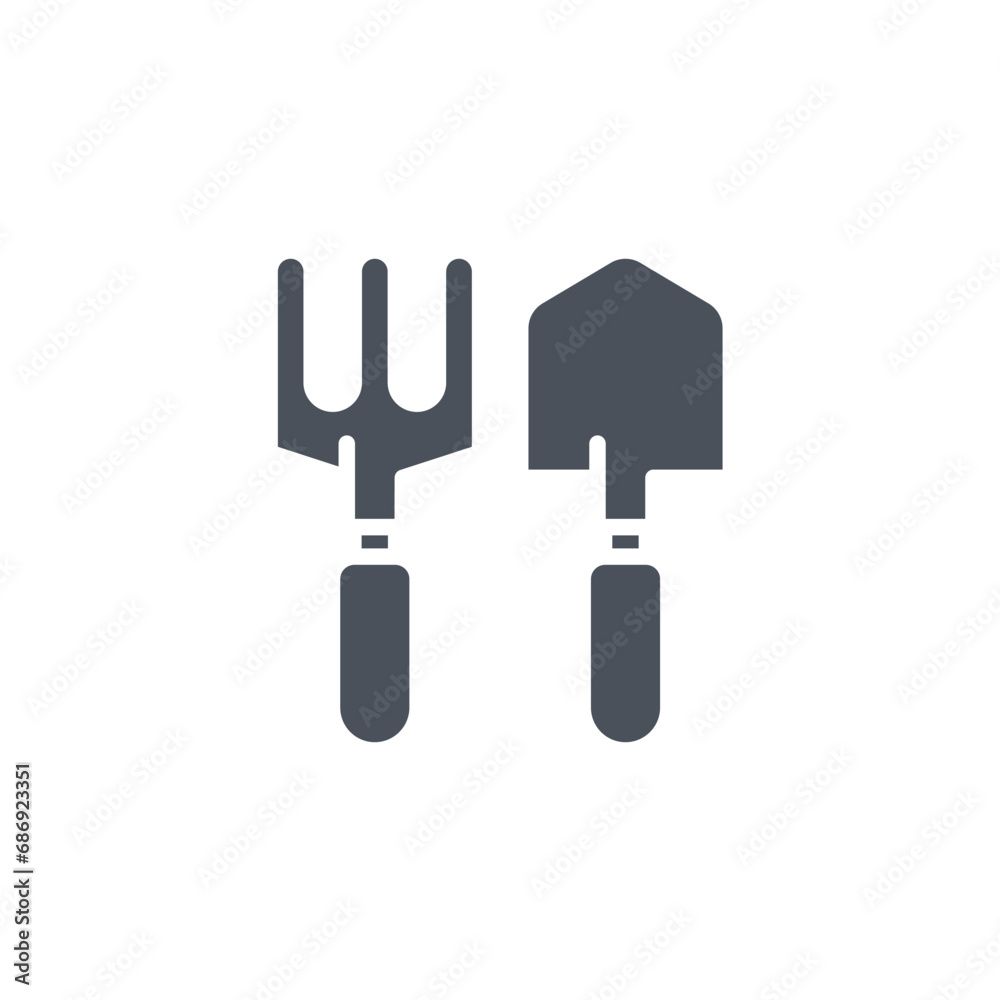 Vector sign of the fork and trowel symbol isolated on a white background. icon color editable. Vector sign of the fork and trowel symbol isolated on a white background. icon color editable.