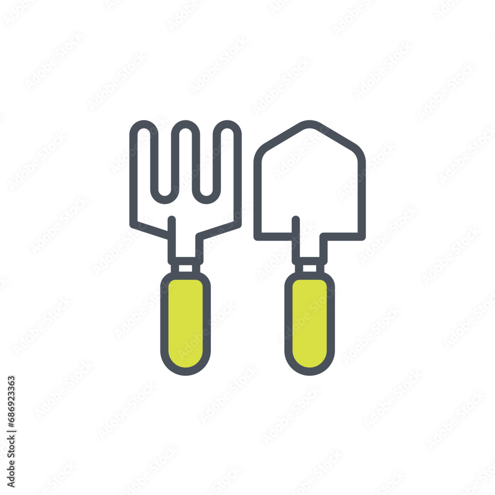 Vector sign of the fork and trowel symbol isolated on a white background. icon color editable. Vector sign of the fork and trowel symbol isolated on a white background. icon color editable.