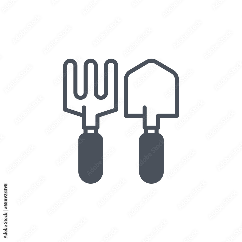 Vector sign of the fork and trowel symbol isolated on a white background. icon color editable. Vector sign of the fork and trowel symbol isolated on a white background. icon color editable.