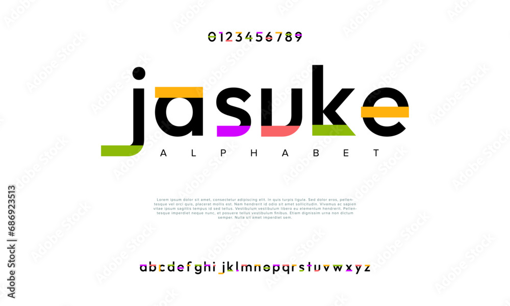 Jasuke creative modern urban alphabet font. Digital abstract moslem, futuristic, fashion, sport, minimal technology typography. Simple numeric vector illustration