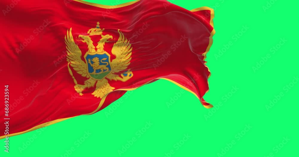 National flag of Montenegro waving in the wind on green screen