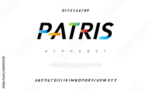 Patris creative modern urban alphabet font. Digital abstract moslem, futuristic, fashion, sport, minimal technology typography. Simple numeric vector illustration