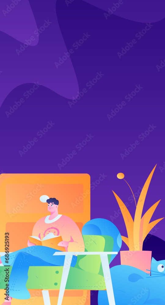 Fototapeta premium Home indoor character scene flat vector concept operation hand drawn illustration 
