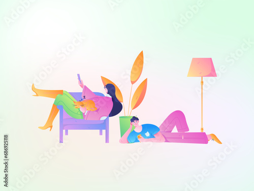 Home indoor character scene flat vector concept operation hand drawn illustration 