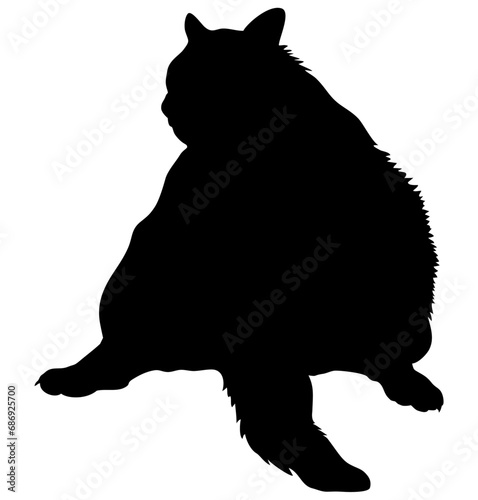 Sitting black fat cat vector illustration - silhouettes of the fat cat isolated on white background- 座っている太った黒猫のベクター素材	
