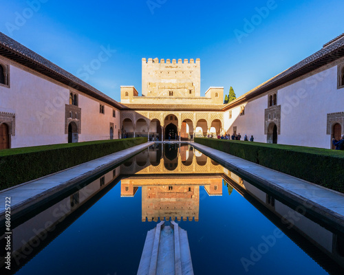 Court of the Myrtles in Alhambra. Alhambra is a Moorish Palace complex in Granada, Spain, a world heritage site photo