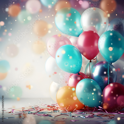 Colorful birthday party balloons with room for text for party invitations