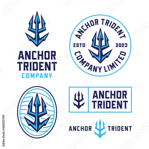 Anchor Trident illustration of a set of symbols White background