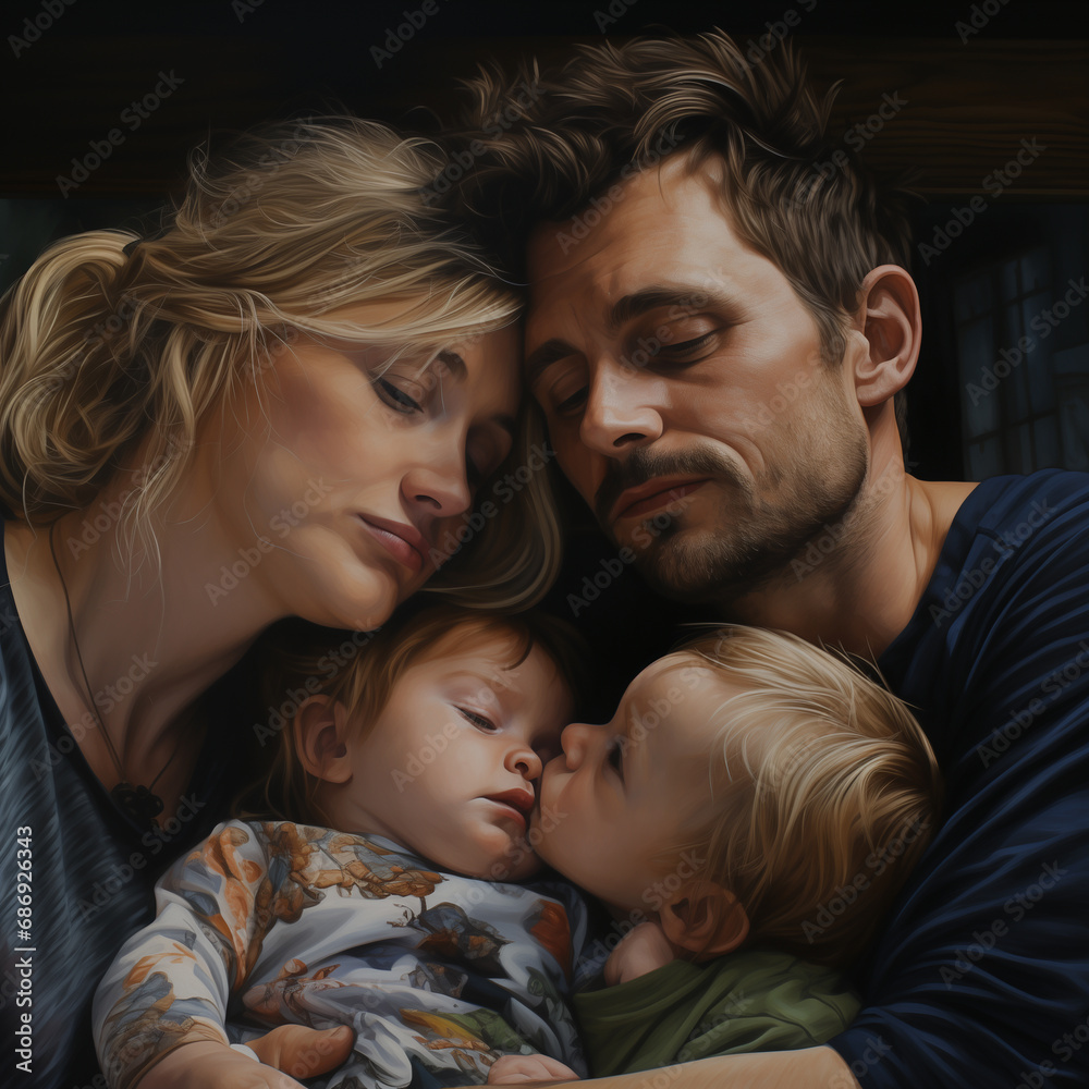 A young family with two children. Mother, father and son. A young family with two children. Mother, father and son.