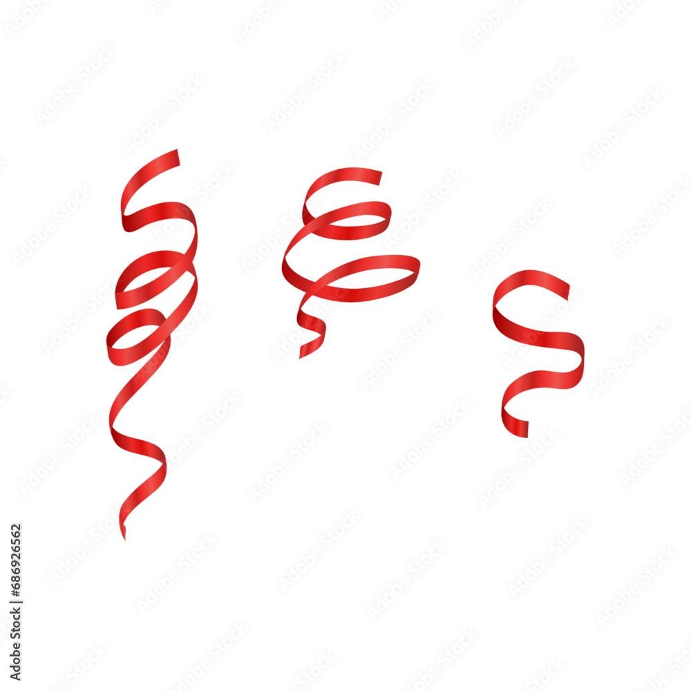 Vector realistic red confetti ribbons set design Vector realistic red confetti ribbons set design