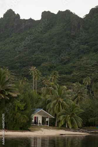Small house church on the hillside in green tropical island