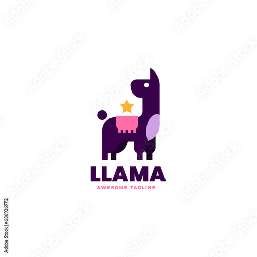Vector Logo Illustration Llama Flat Modern Style.