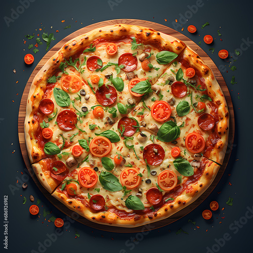 Pizza as a flat symmetrical icon. Square format. Aerial view. 