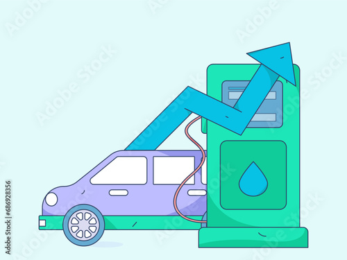 Vector internet operation hand-drawn illustration of people getting discounts for refueling the car
