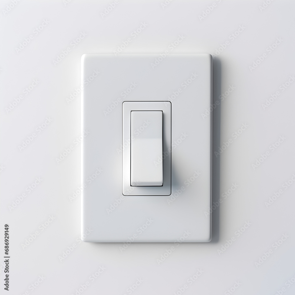 A white light switch on a white wall 