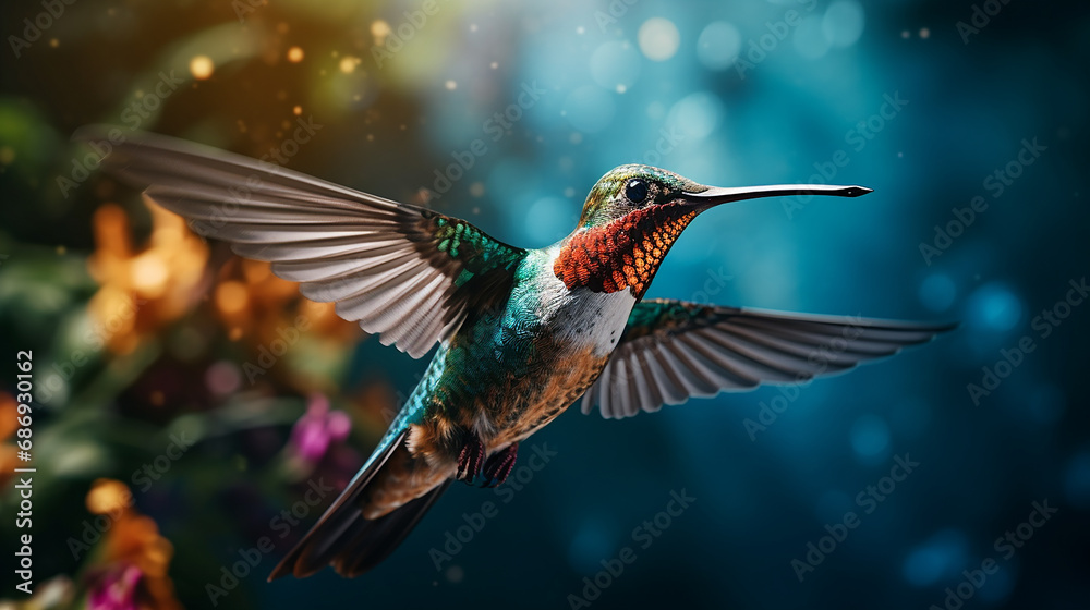 Graceful Aeronautics: Hummingbird in Close-Up, Highly Detailed High-Speed Photography - Generative AI