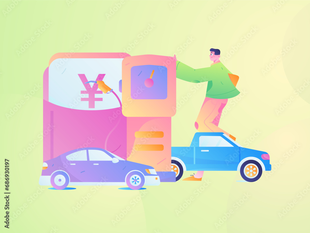 Naklejka premium Vector internet operation hand-drawn illustration of people getting discounts for refueling the car 