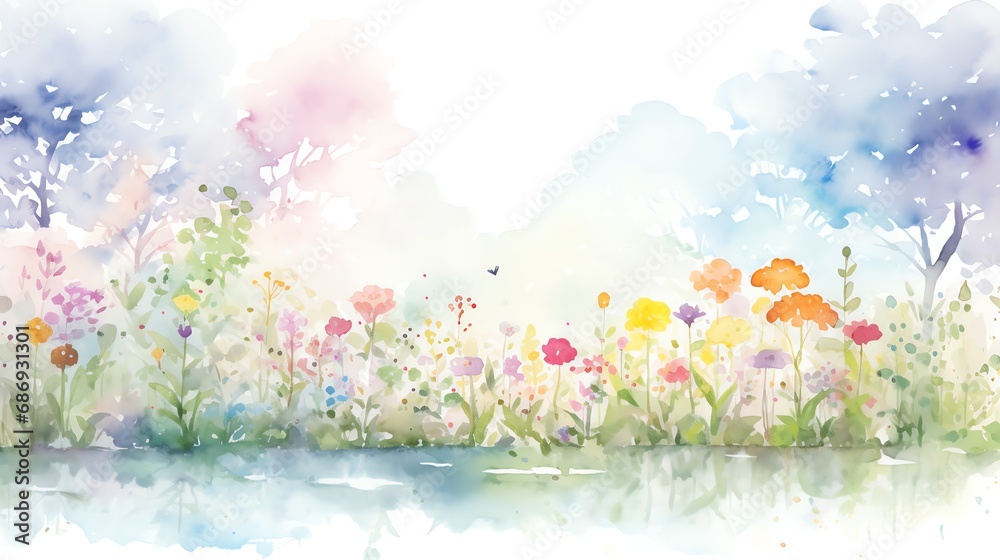 watercolor illustration of spring blooming flowers background watercolor illustration of spring blooming flowers background