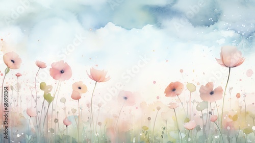 watercolor illustration of spring blooming flowers background © fledermausstudio