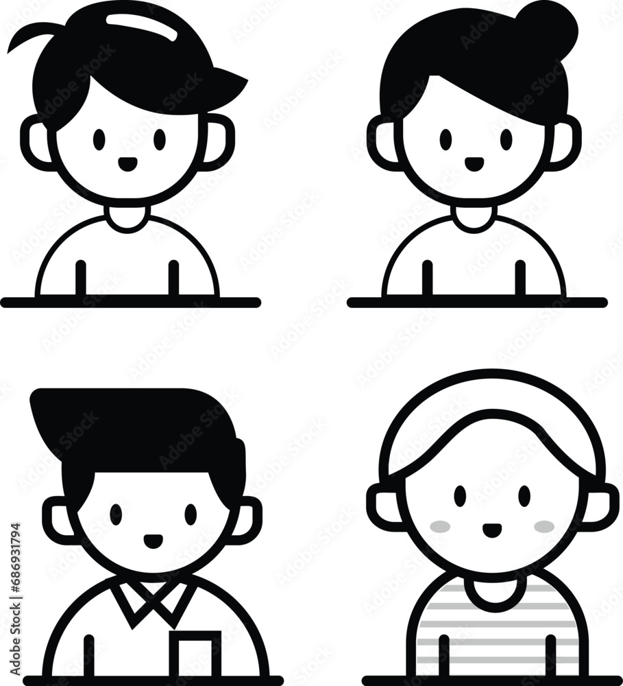 A Collection of Line Art Cute Character Icons A Collection of Line Art Cute Character Icons