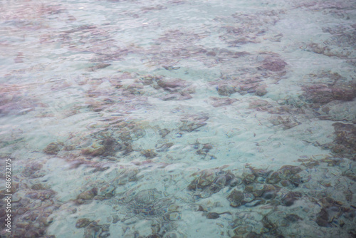 Coral blue water on the island in Tahiti 