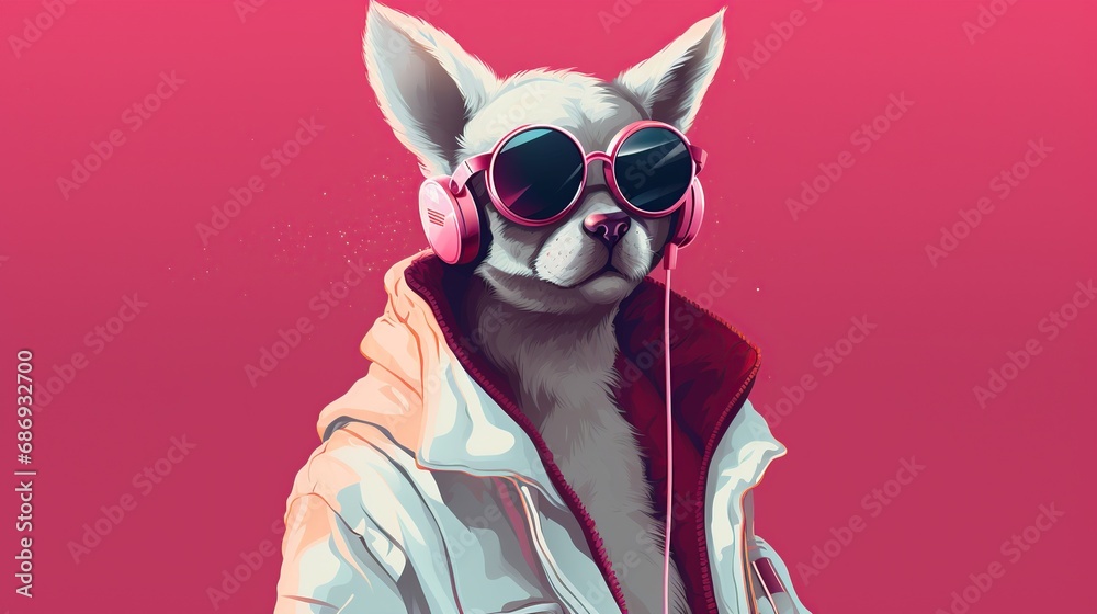 Playful Dog Dancing in Colorful Clothes and Sunglasses